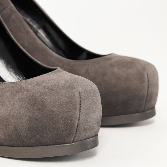 Saint Laurent Tribute Earth Grey Suede Platform Pumps - Picture 7 of 11